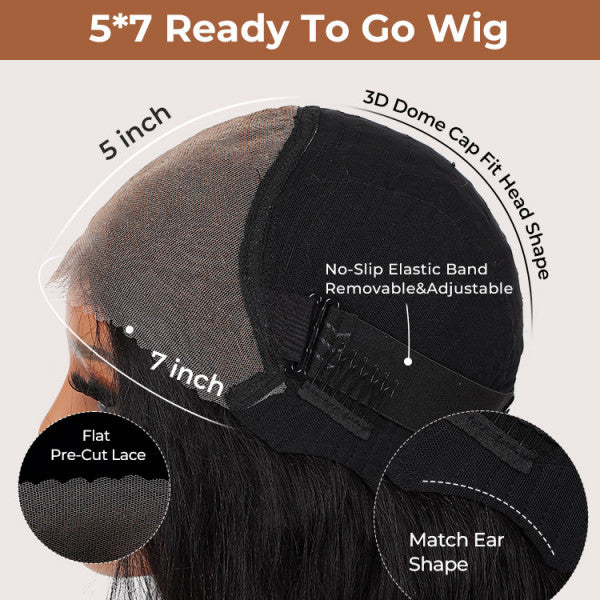 Beginner Friendly 7x5 Straight Glueless Wig - Virgin Hair Human Hair Wig with Pre-Bleached Knots, Pre-Cut Lace & Pre-Plucked Hairline