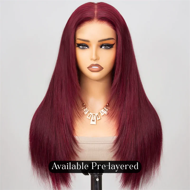 13x6 Burgundy Red Straight Wig - 200% Density Virgin Hair with Invisible Knots & Pre-Plucked Hairline for a Bold, Natural Look