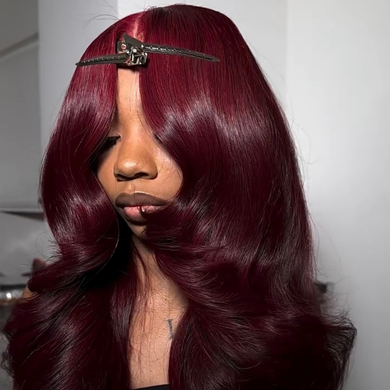 13x6 Burgundy Red Straight Wig - 200% Density Virgin Hair with Invisible Knots & Pre-Plucked Hairline for a Bold, Natural Look