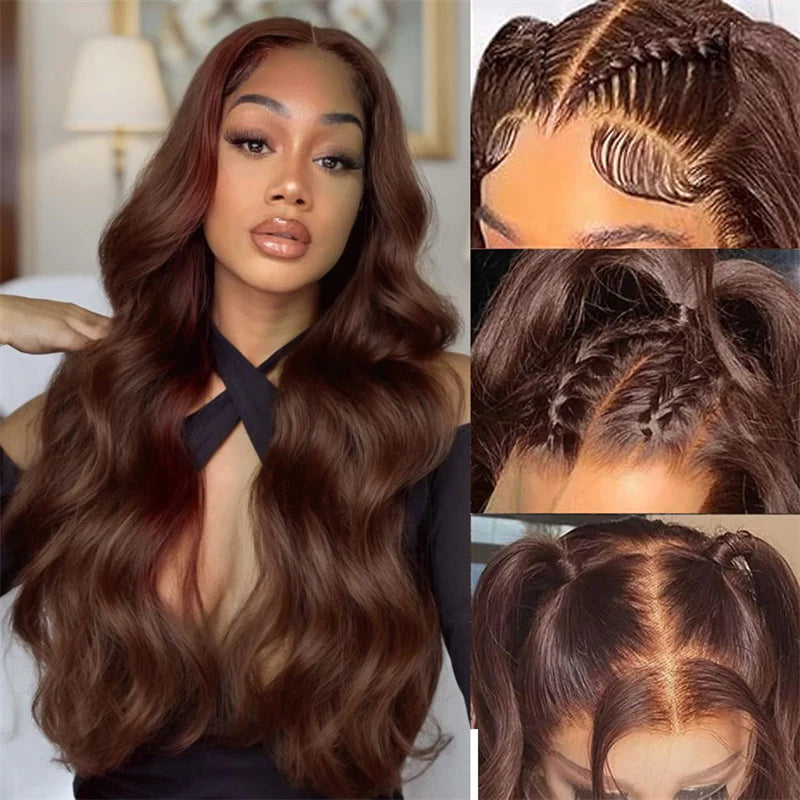13x4 Chocolate Brown Body Wave Lace Front Wig - 180% Density, HD Transparent Lace, 100% Virgin Human Hair