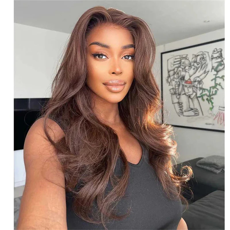 13x4 Chocolate Brown Body Wave Lace Front Wig - 180% Density, HD Transparent Lace, 100% Virgin Human Hair