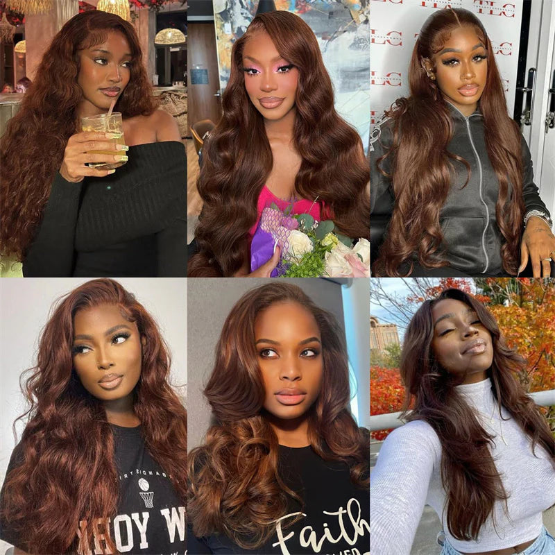 13x4 Chocolate Brown Body Wave Lace Front Wig - 180% Density, HD Transparent Lace, 100% Virgin Human Hair