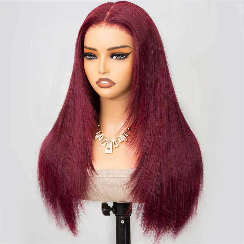 13x6 Burgundy Red Straight Wig - 200% Density Virgin Hair with Invisible Knots & Pre-Plucked Hairline for a Bold, Natural Look