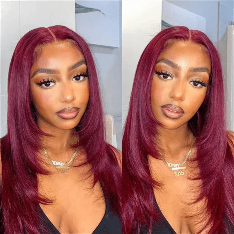 13x6 Burgundy Red Straight Wig - 200% Density Virgin Hair with Invisible Knots & Pre-Plucked Hairline for a Bold, Natural Look