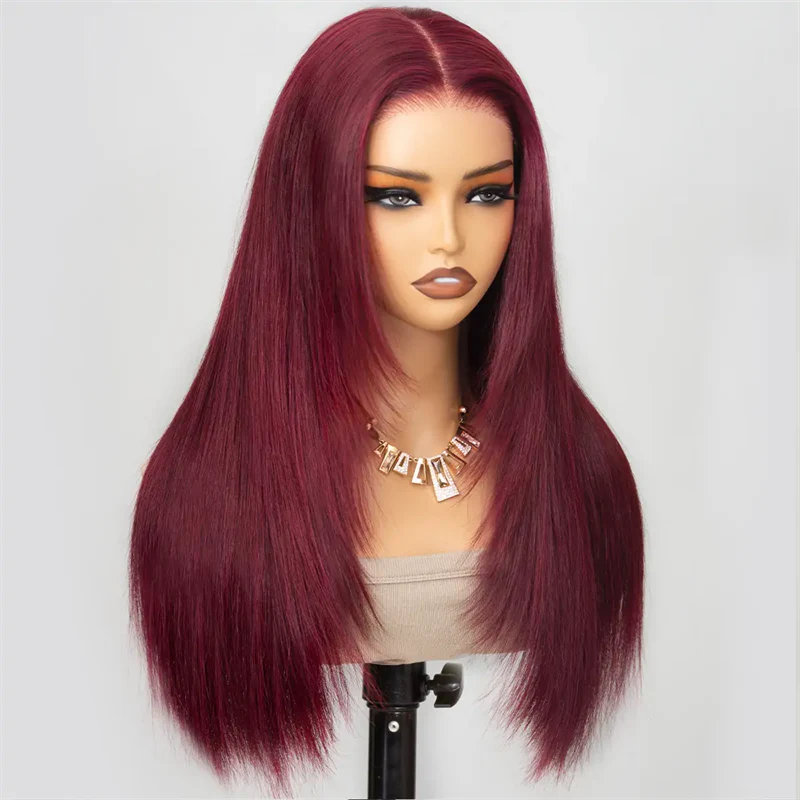 13x6 Burgundy Red Straight Wig - 200% Density Virgin Hair with Invisible Knots & Pre-Plucked Hairline for a Bold, Natural Look