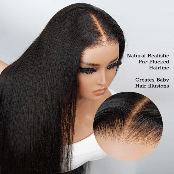 Beginner Friendly 7x5 Straight Glueless Wig - Virgin Hair Human Hair Wig with Pre-Bleached Knots, Pre-Cut Lace & Pre-Plucked Hairline