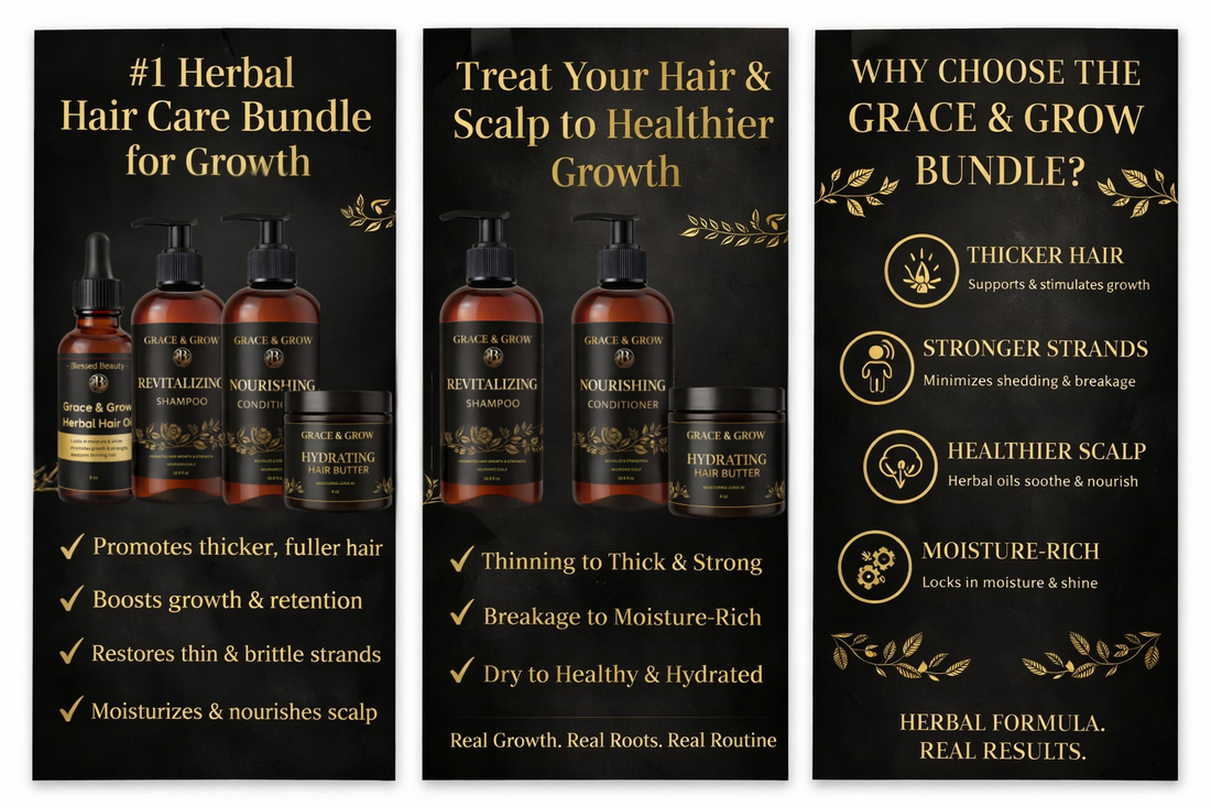 Grace & Grow Herbal Hair Care Bundle - Complete Growth + Moisture System for Thicker, Healthier Hair