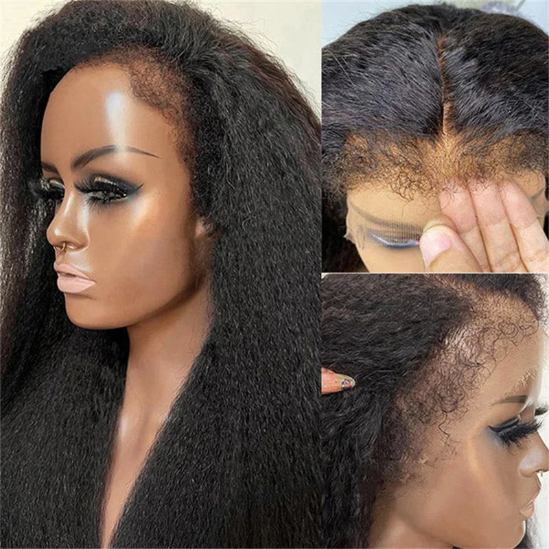 13x6 4C Kinky Straight HD Lace Frontal Wig - 200% Denisity Human Hair Wig with 4C Edges