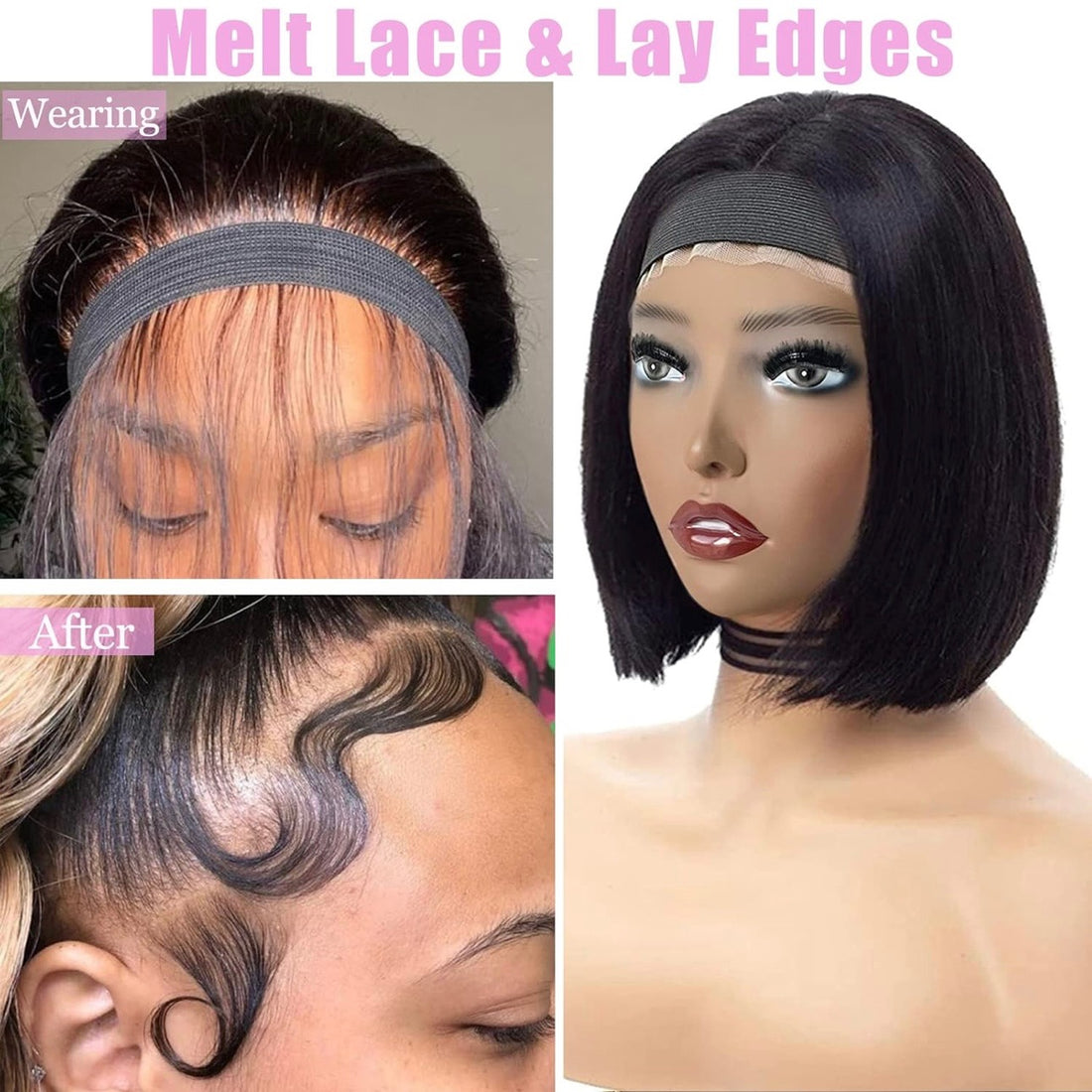 2 Pc Elastic Wig Band With Comb + Edge Brush Set