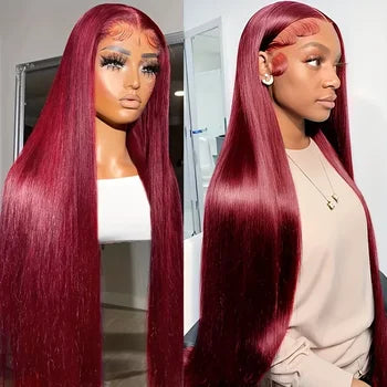 13x6 Burgundy Red Straight Wig - 200% Density Virgin Hair with Invisible Knots & Pre-Plucked Hairline for a Bold, Natural Look