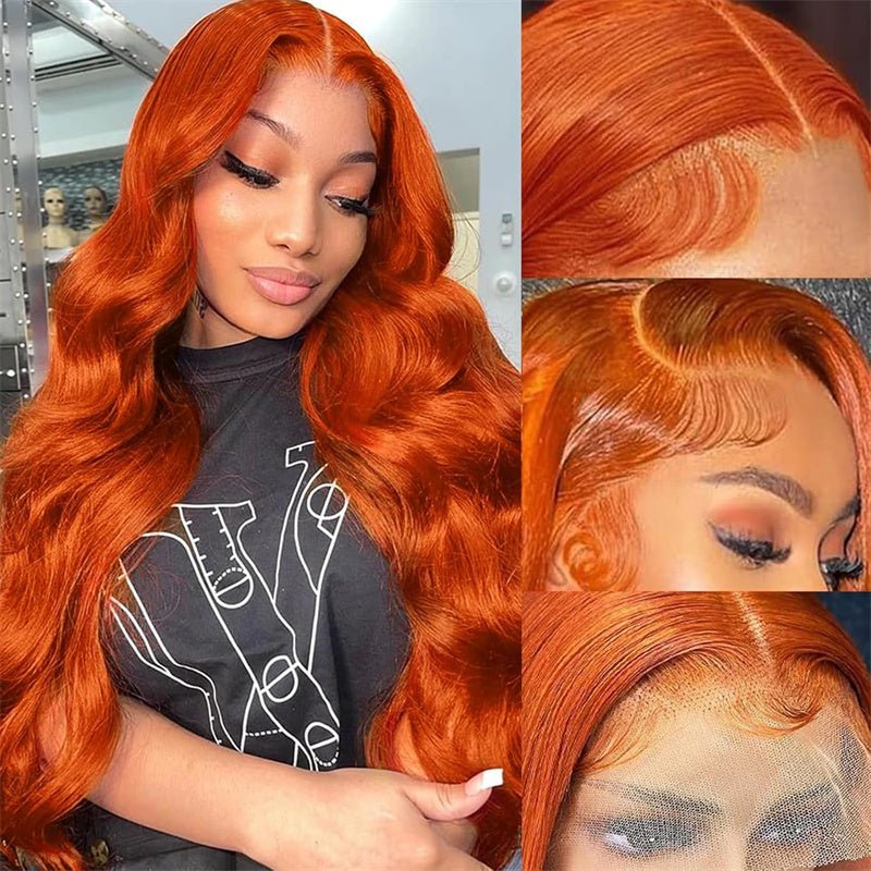 13x6 Body Wave Ginger Orange Wig - 250% Density HD Transparent Lace Virgin Human Hair Wig