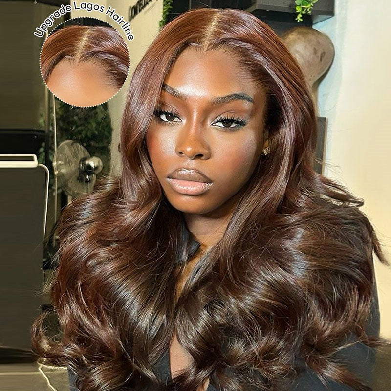 Chocolate Brown Lagos Hairline HD Lace Wig- 13x6 Body Wave 250% Density Lace Frontal Wig