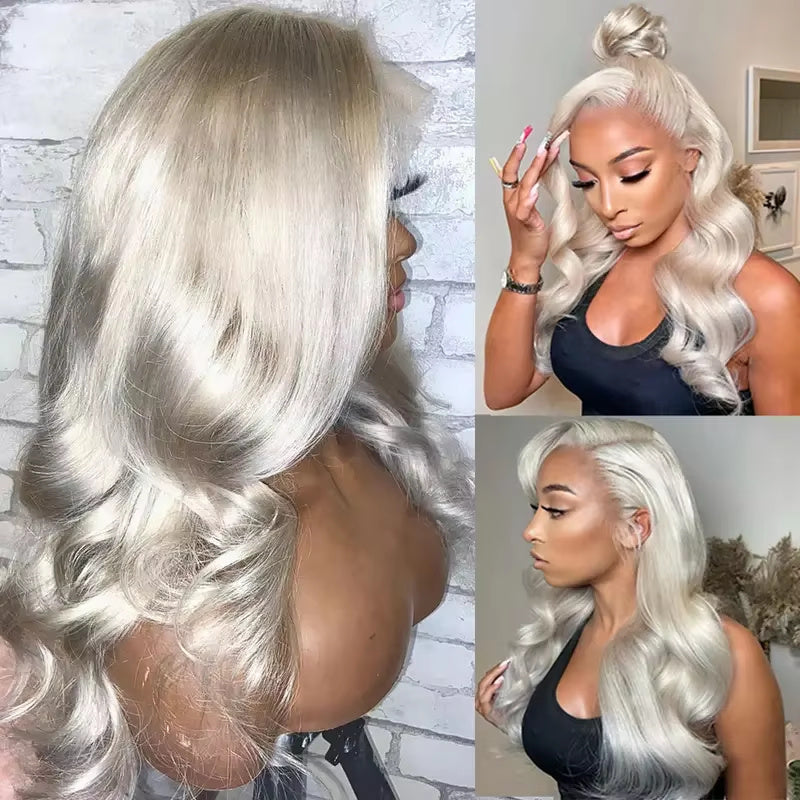 13x6 Platinum Silver Body Wave Wig - 180% Density Transparent Lace Frontal Wig