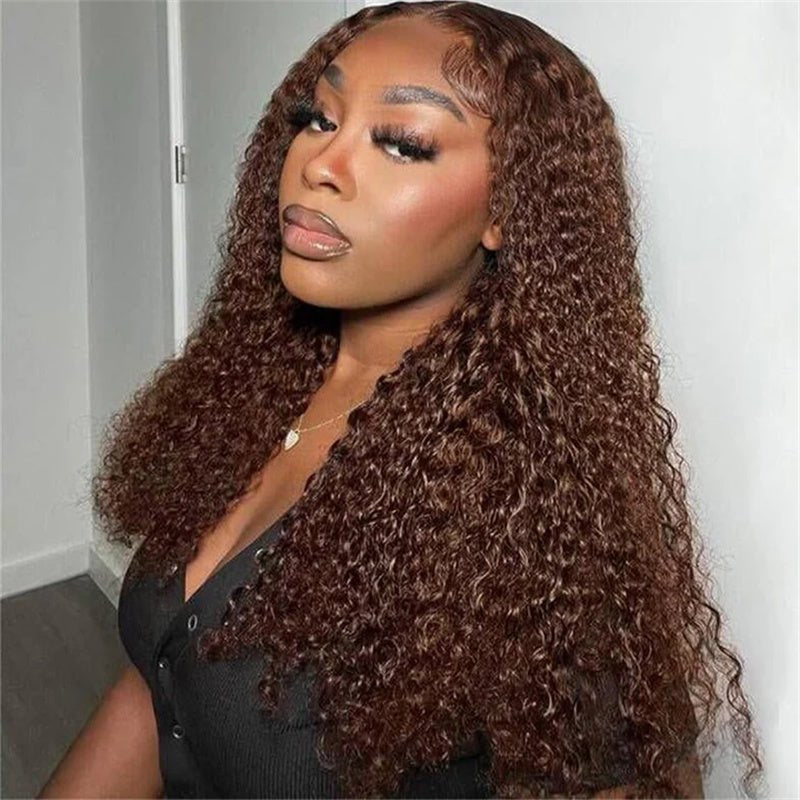 Chocolate Brown Kinky Curly Wig - 13x6 HD Transparent Lace Frontal Wig - 250% Density