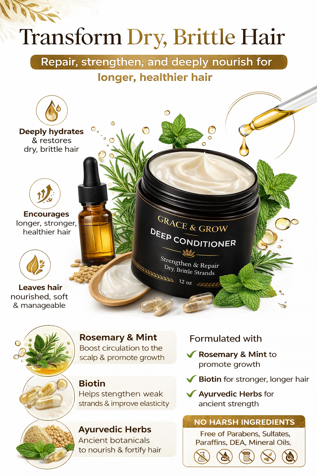 Grace & Grow Strengthening Deep Conditioner - 12 Oz