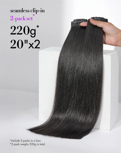 220g Yaki Straight Seamless Human Hair Clip-In Extensions in Natural Black (2 Pk)