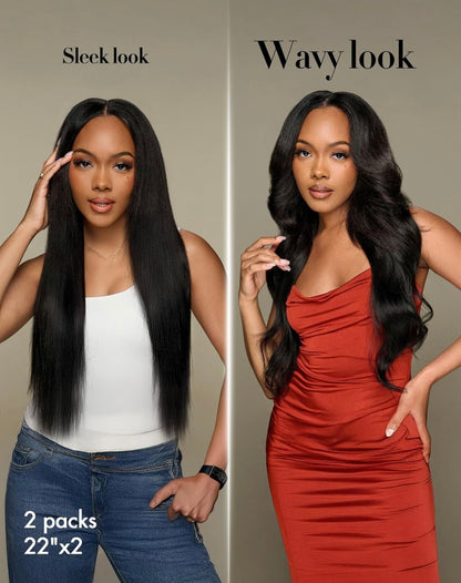 220g Yaki Straight Seamless Human Hair Clip-In Extensions in Natural Black (2 Pk)
