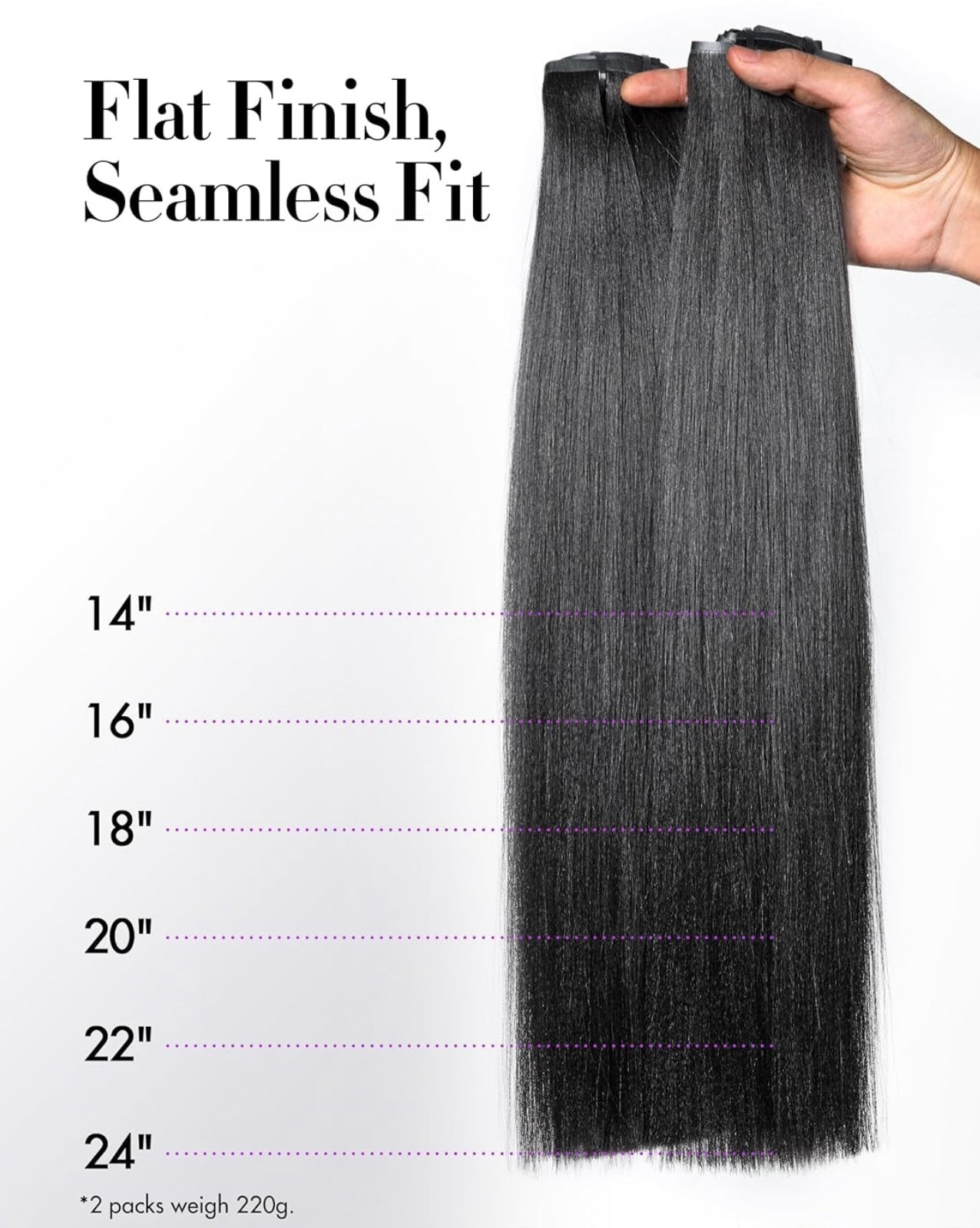 220g Yaki Straight Seamless Human Hair Clip-In Extensions in Natural Black (2 Pk)