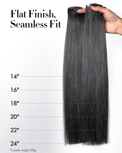 220g Yaki Straight Seamless Human Hair Clip-In Extensions in Natural Black (2 Pk)