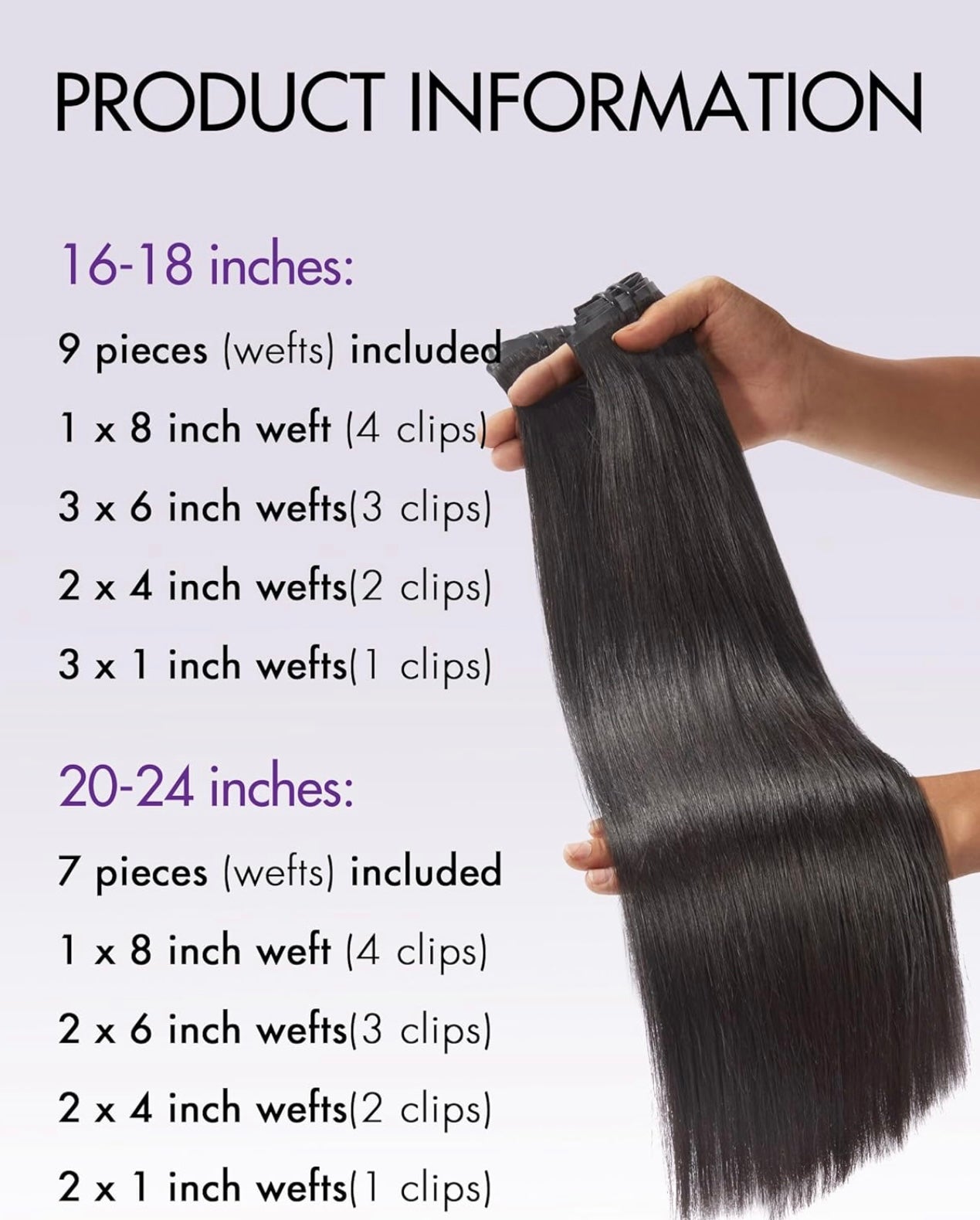 220g Yaki Straight Seamless Human Hair Clip-In Extensions in Natural Black (2 Pk)