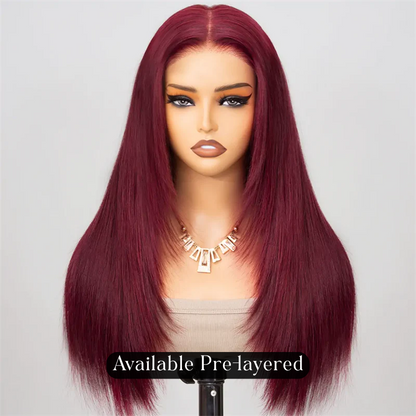 13x6 Burgundy Red Straight Wig - 200% Density Virgin Hair with Invisible Knots & Pre-Plucked Hairline for a Bold, Natural Look