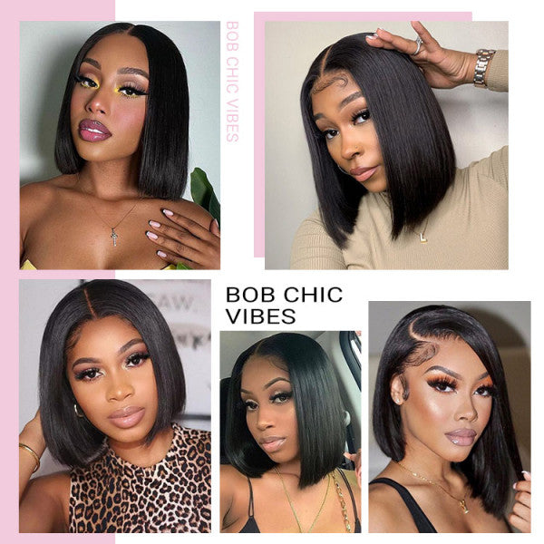 5x5 Glueless Straight Bob Wig - 180% Density HD Lace Virgin Hair with Pre-Cut Lace, Pre-Bleached Knots & Pre-Plucked Hairline