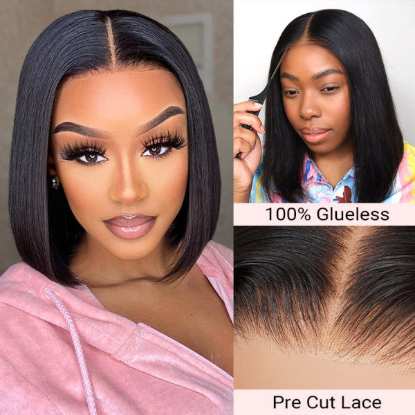 5x5 Glueless Straight Bob Wig - 180% Density HD Lace Virgin Hair with Pre-Cut Lace, Pre-Bleached Knots & Pre-Plucked Hairline