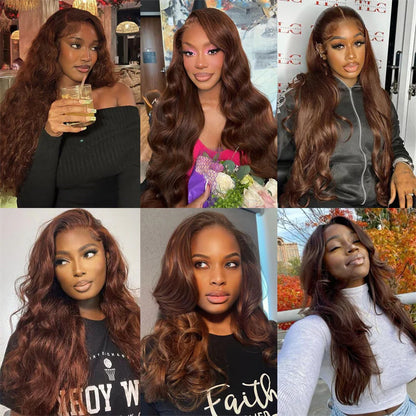 13x4 Chocolate Brown Body Wave Lace Front Wig - 180% Density, HD Transparent Lace, 100% Virgin Human Hair