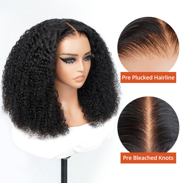 7x5 Glueless Short Curly Wig - 180% Density HD Lace Virgin Hair with Pre-Cut Lace, Pre-Bleached Knots & Pre-Plucked Hairline