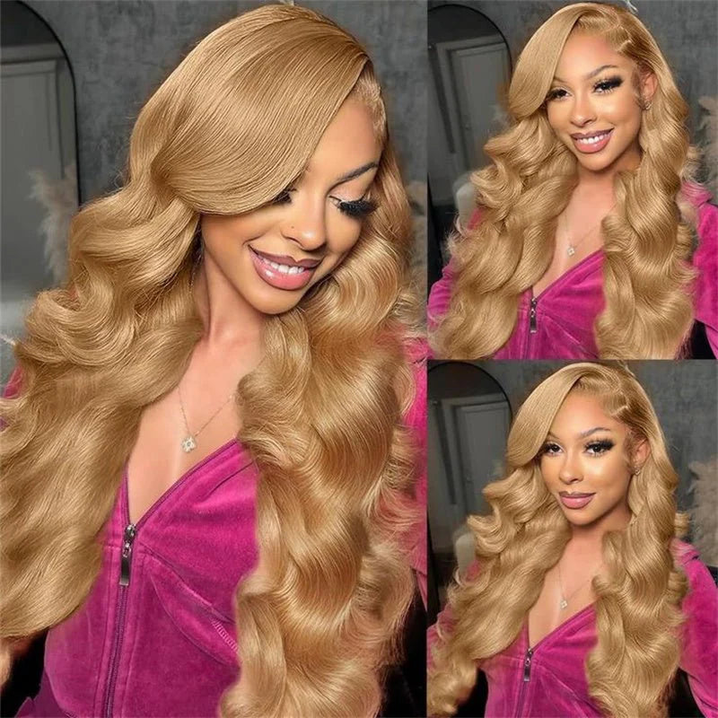 13x6 Honey Blonde Body Wave HD Transparent Lace Frontal Wig – 210% Density Virgin Human Hair