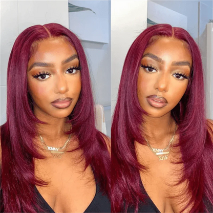 13x6 Burgundy Red Straight Wig - 200% Density Virgin Hair with Invisible Knots & Pre-Plucked Hairline for a Bold, Natural Look