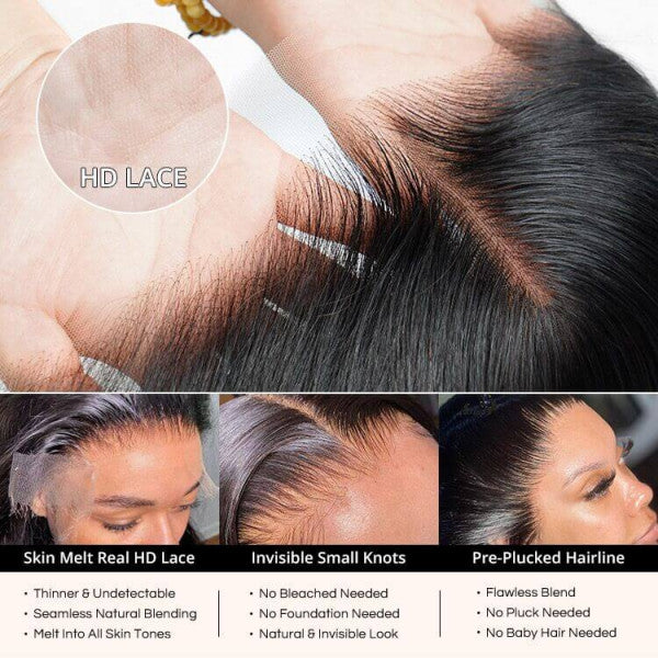13x6 Silky Straight Lace Front Wig - 210% Density, HD Lace, 100% Virgin Human Hair