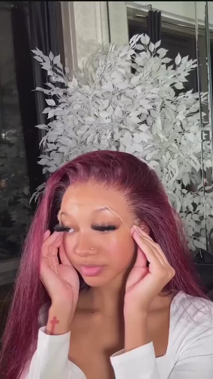 13x6 Burgundy Red Straight Wig - 200% Density Virgin Hair with Invisible Knots & Pre-Plucked Hairline for a Bold, Natural Look