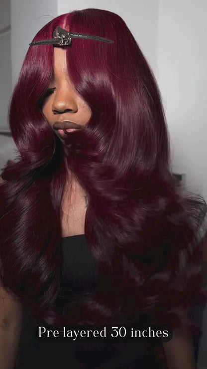 13x6 Burgundy Red Straight Wig - 200% Density Virgin Hair with Invisible Knots & Pre-Plucked Hairline for a Bold, Natural Look
