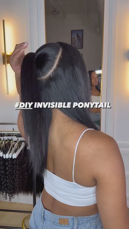 220g Yaki Straight Seamless Human Hair Clip-In Extensions in Natural Black (2 Pk)