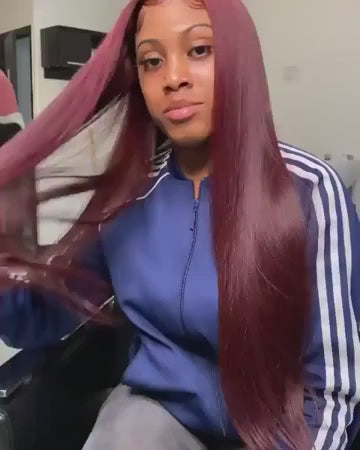 13x6 Burgundy Red Straight Wig - 200% Density Virgin Hair with Invisible Knots & Pre-Plucked Hairline for a Bold, Natural Look