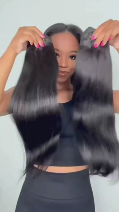 220g Yaki Straight Seamless Human Hair Clip-In Extensions in Natural Black (2 Pk)