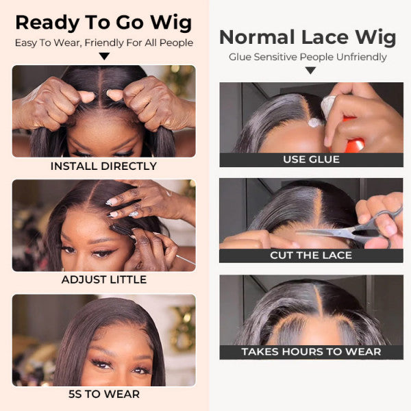 Beginner Friendly 7x5 Straight Glueless Wig - Virgin Hair Human Hair Wig with Pre-Bleached Knots, Pre-Cut Lace & Pre-Plucked Hairline